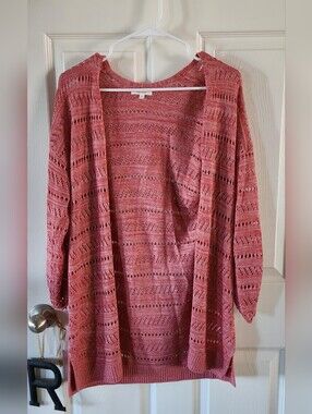 Maurices Open-Front Crochet Knit pink Cardigan Sweater, small